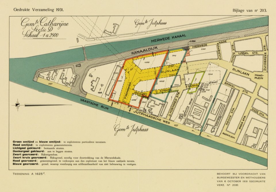 HUA-214145-Plattegrond van het terrein tussen het Merwedekanaal Zuiderzeestraat Roerstraat Vaartsche Rijn te Utrecht met weergave van het bestaande en ontworpen 