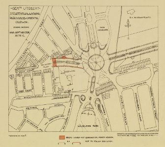 HUA-214161-Plattegrond van het het terrein tussen de Museumlaan Frederik Hendrikstraat Wilhelminapark Wolter Heukelslaan in de wijk Oudwijk te Utrecht; met weerg photo