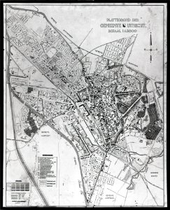 HUA-821123-Plattegrond van de gemeente Utrecht met daarop aangegeven de verschillende vormen van industrie en bedrijvigheid in de gemeente