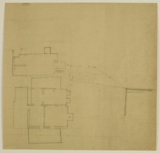 HUA-216830-Plattegrond van paleis Lofen op het Domplein te Utrecht met aanduiding van de ligging van het complex ten opzichte van de Domtoren
