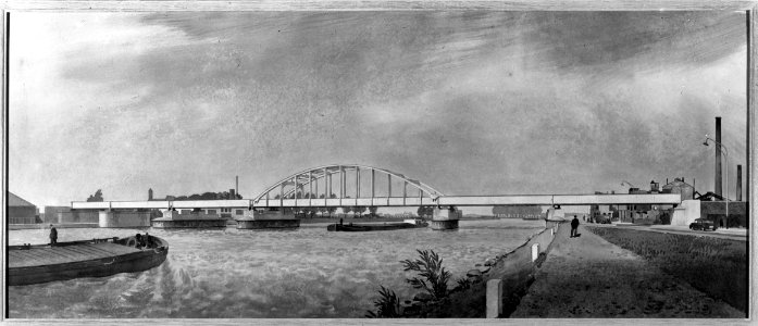 HUA-807286-Gezicht op de spoorbrug over de Maas te Maastricht