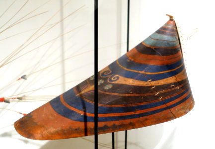 Hunting hat, Aleutian, painted wood, ivory, sea lion whiskers - Ethnological Museum, Berlin - DSC01064
