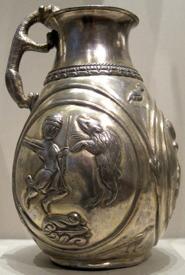 Hunt pitcher, 500-600 CE, silver, Sasanian, Iran, Cleveland Museum of Art