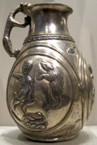 Hunt pitcher, 500-600 CE, silver, Sasanian, Iran, Cleveland Museum of Art