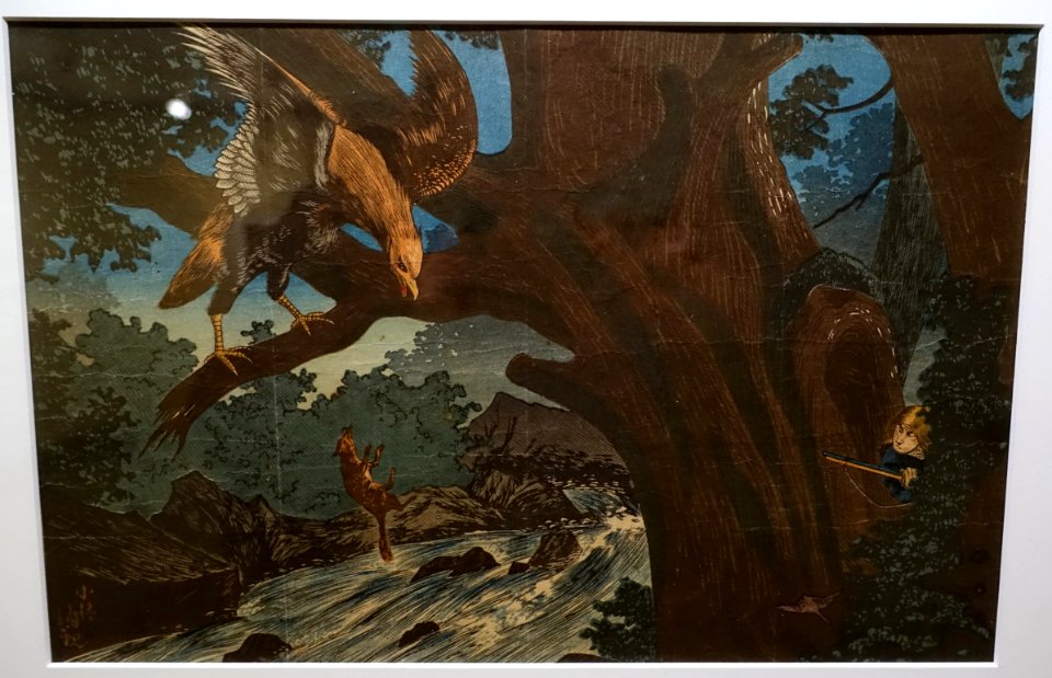 Hunter Spying Hawk, Kobayashi Kiyochika, c. 1878-1880, print - Jordan Schnitzer Museum of Art, University of Oregon - Eugene, Oregon - DSC09314