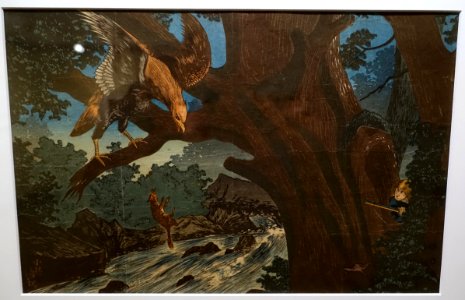 Hunter Spying Hawk, Kobayashi Kiyochika, c. 1878-1880, print - Jordan Schnitzer Museum of Art, University of Oregon - Eugene, Oregon - DSC09314