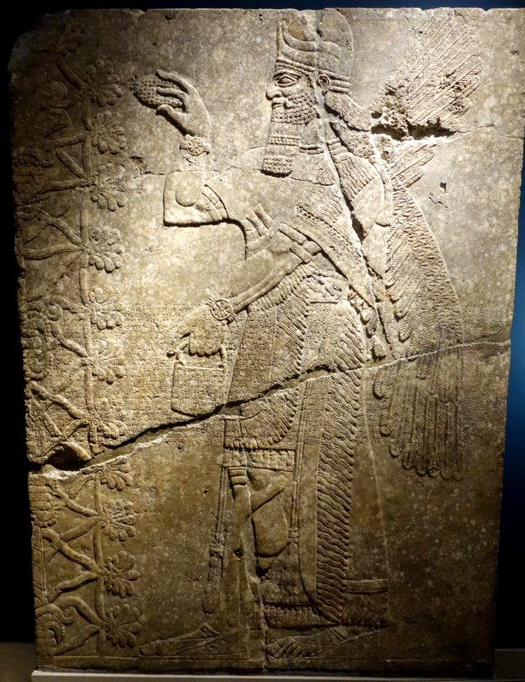 Human-headed Genie with a Slender Body - Room L, Northwest Palace, Nimrud (Kalhu), Iraq, Neo-Assyrian Period, reign of Ashur-nasir-pal II, c. 883-859 BC, alabaster - Brooklyn Museum - Brooklyn, NY - DSC08614