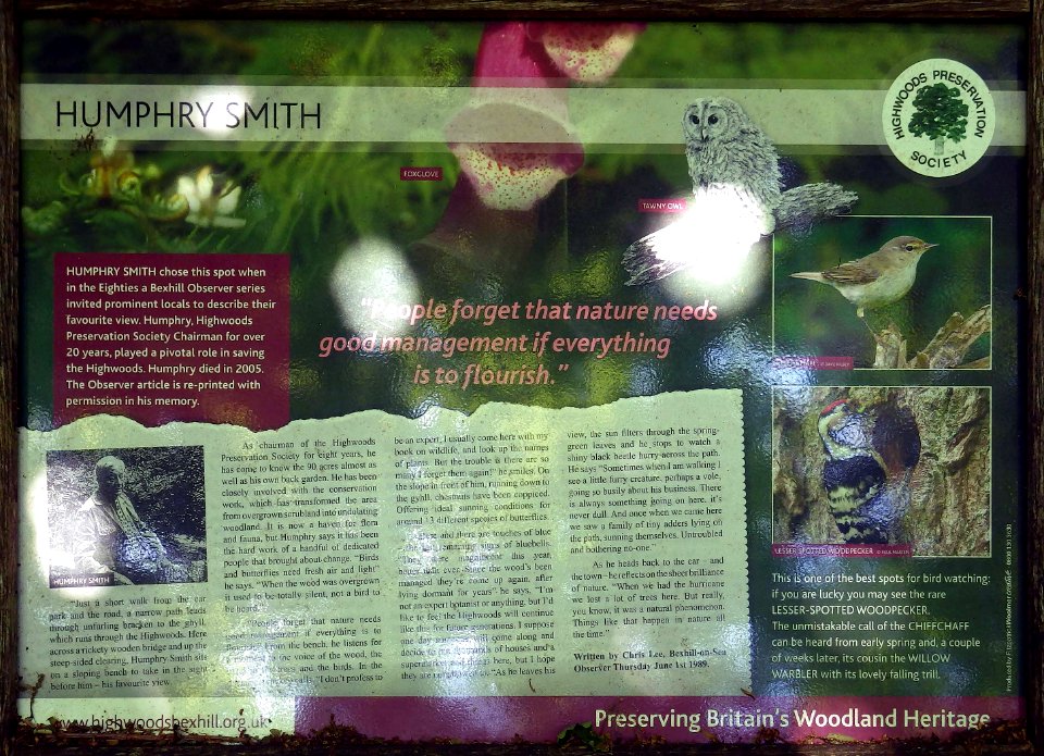 Humphry Smith Information Board, Highwoods, Bexhill-on-Sea