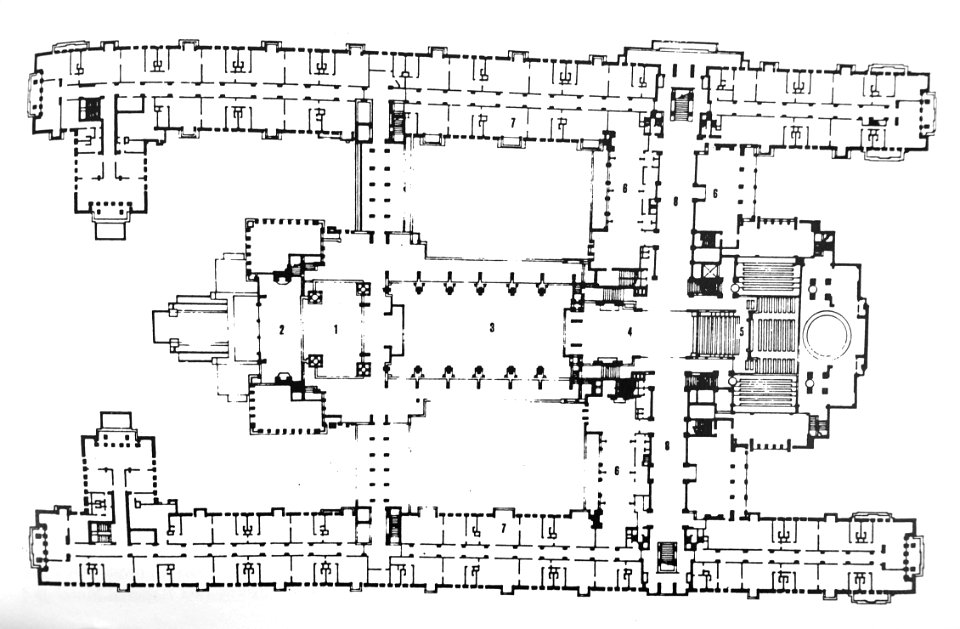 Imperial Hotel, Tokyo (1923-1968), ground floor plan - reprinted in Grand Hotels, Reality and Illusion by Elaine Denby - DSC03855