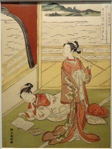 Illustration of a Poem by Jakuren Hoshi, by Suzuki Harunobu, Edo period, 18th century - Tokyo National Museum - DSC06270