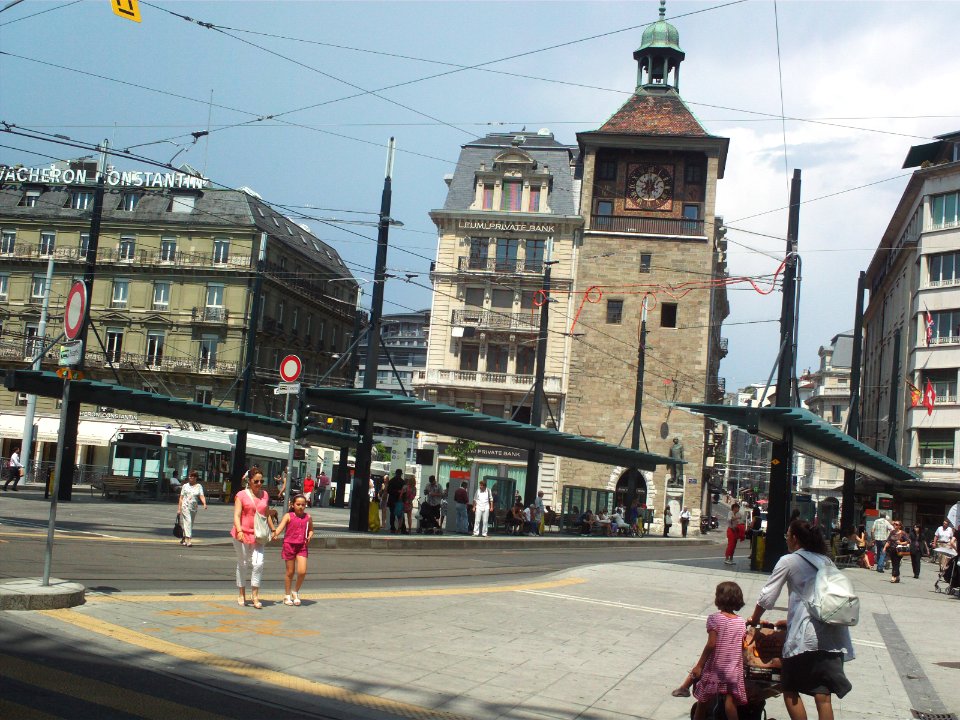 Ile tower and Belair tram stop Geneve