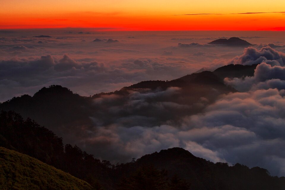 Mountains aerial view dusk