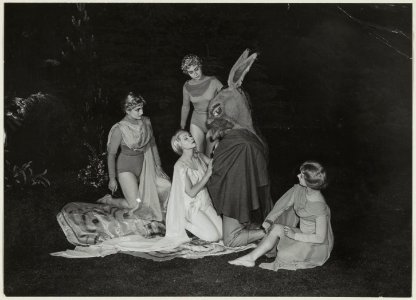 In het Openluchttheater heeft de Oxford Playhouse Company de première gegeven van a Midsummer Night's Dream, de foto is een scene met Bottom. NL-HlmNHA 54010282