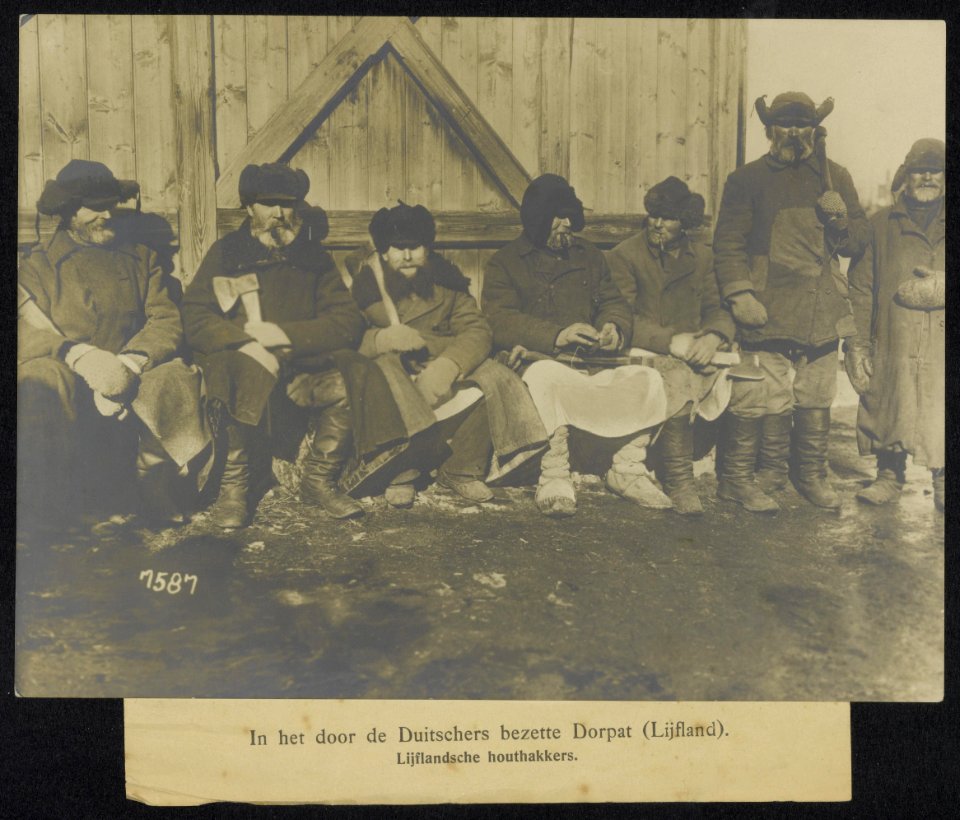 In het door de Duitschers bezette Dorpat (Lijfland). Lijflandse houthakkers Dor, Bestanddeelnr 158-0556