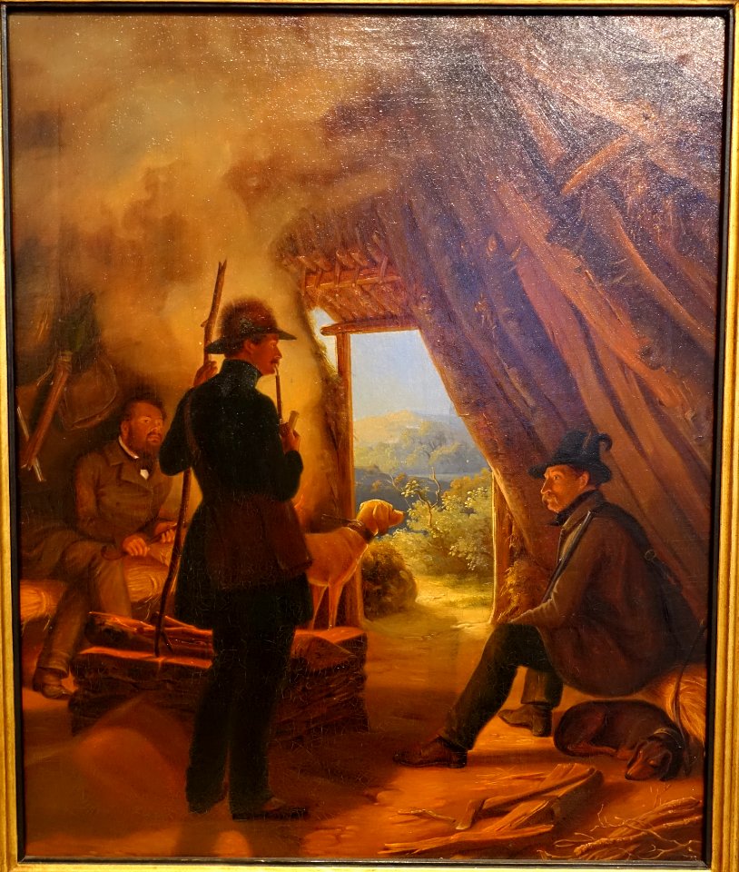 In a hunter's hut in the Odenwald, by Ferdinand von Rayski, Wurzburg, 1838, oil on canvas - Mainfränkisches Museum - Würzburg, Germany - DSC04542