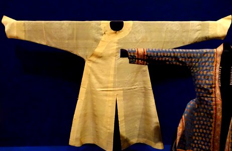 Imperial robe (changfu) with dragon roundels, China, Qing dynasty, Xiangeng reign, 1850-1861 AD, silk, metal buttons - Textile Museum, George Washington University - DSC09880
