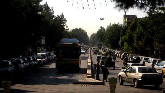 Imam Khomeini Ave east view from Omar Khayyam square- Morning rush hour traffic - Nishapur 3