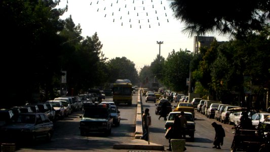 Imam Khomeini Ave east view from Omar Khayyam square- Morning rush hour traffic - Nishapur 1