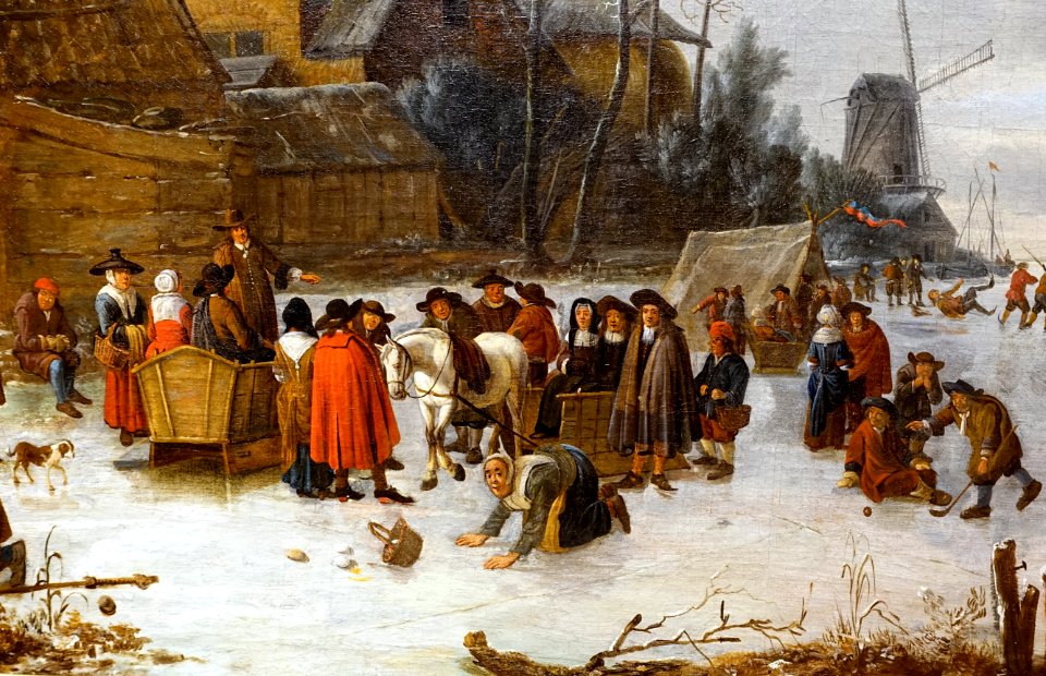 Icy pleasures by Adriaen Lievensz. van der Poel, Leiden, 1652, oil on canvas, view 2 - Hessisches Landesmuseum Darmstadt - Darmstadt, Germany - DSC01153