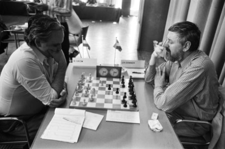 IBM-schaaktoernooi in Amsterdam, Donner (rechts) tegen Ivkov, Bestanddeelnr 928-6834