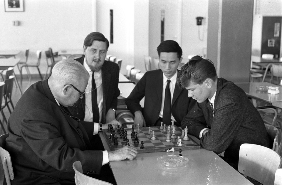 IBM-meesterschaaktoernooi 1962, L. Rellstab , Hein Ponn, H.L. Tan en Robbie Hart, Bestanddeelnr 914-2032