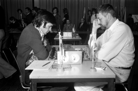 IBM-schaaktoernooi, Donner (rechts) en Ribli, Bestanddeelnr 926-5595
