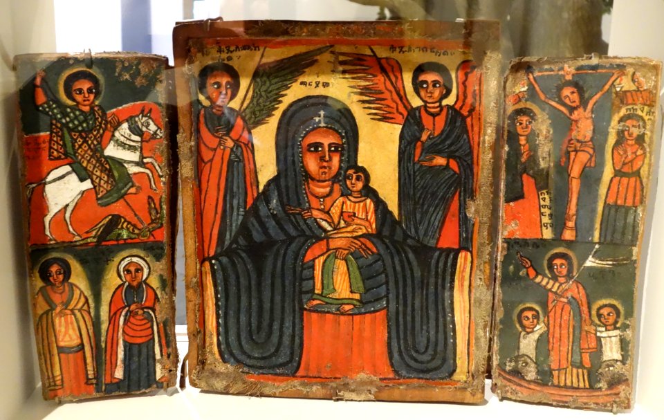 Icon of Virgin and Child, Amhara region, Ethiopia, 19th century, wood, linen, gesso, tempera DSC08591
