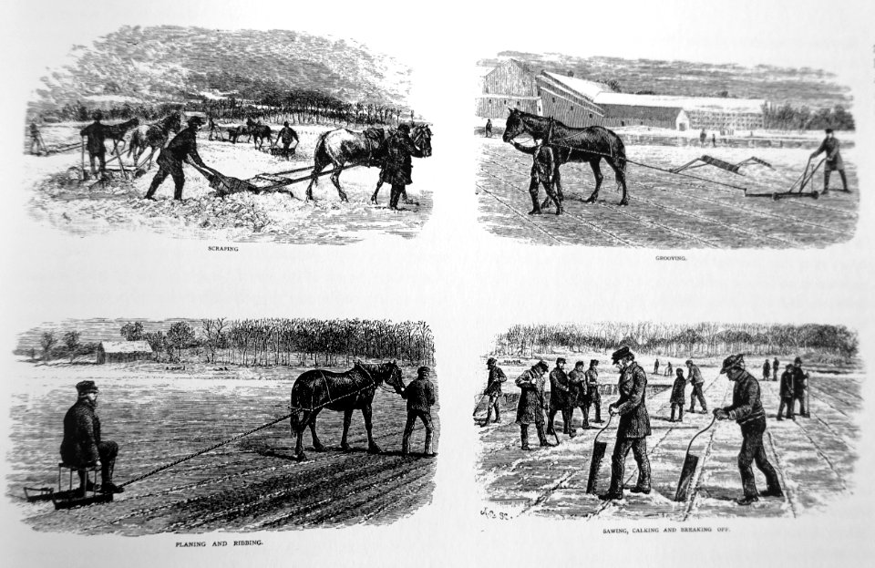 Ice Cutting at Fresh Pond, Scribners Monthly, August 1875 - reprinted in Fresh Pond, The History of a Cambridge Landscape, by Jill Sinclair, 2009 - Fresh Pond, MA - DSC02564