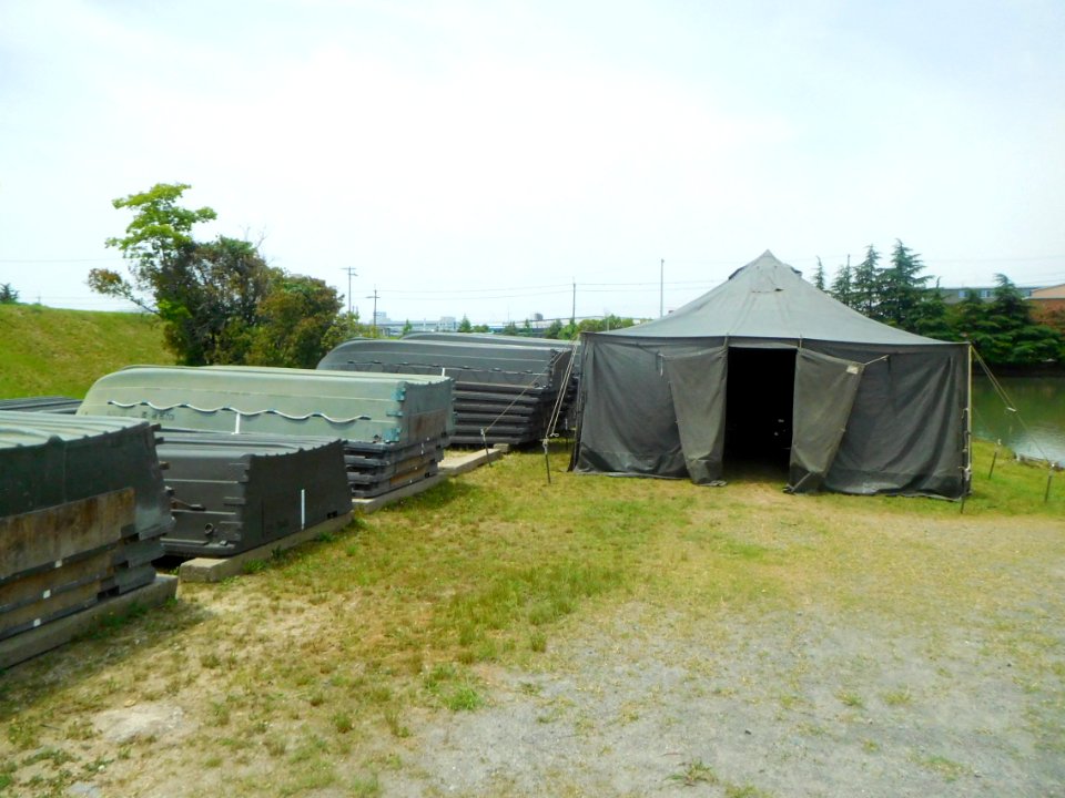 JGSDF Military tents and boats at the Camp Okubo
