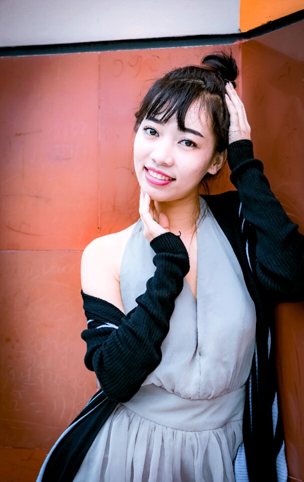 Pink lipstick young smile