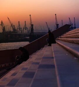 Water port of hamburg sky