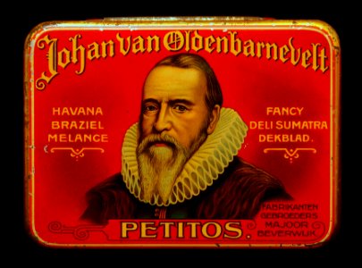 Johan van Oldenbarnevelt Petitos sigaren blik, Havana Braziel melange, Fancy Deli Sumatra dekblad, Gebroeders Majoor, Beverwijk, foto 1