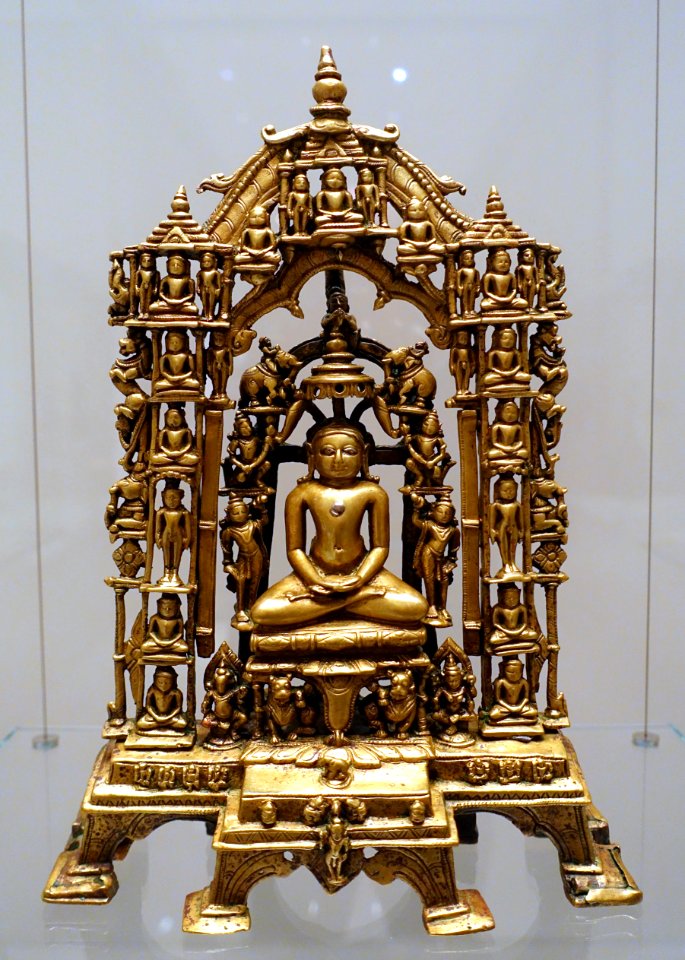 Jina Rishabhanatha with 23 additional Jinas, Rajasthan, Western India, dated Samvat 1201, 1144 AD, brass inlaid with silver - Ethnological Museum, Berlin - DSC01585