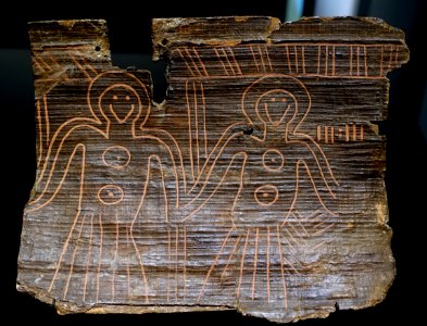 Jewelry box front with two arch-angels, Ellwangen-Pfahlheim, Ostalbkreis, c. 700 AD, linden wood - Landesmuseum Württemberg - Stuttgart, Germany - DSC02994 photo