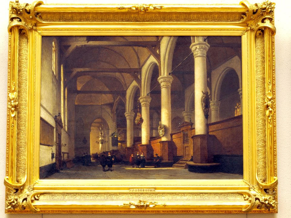 Johannes Bosboom (1793-1861), Interieur van de kerk van Edam, Olieverf op doek photo2