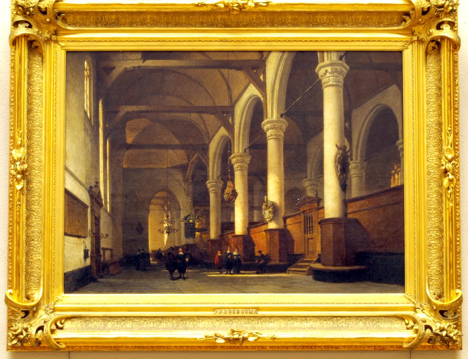 Johannes Bosboom (1793-1861), Interieur van de kerk van Edam, Olieverf op doek