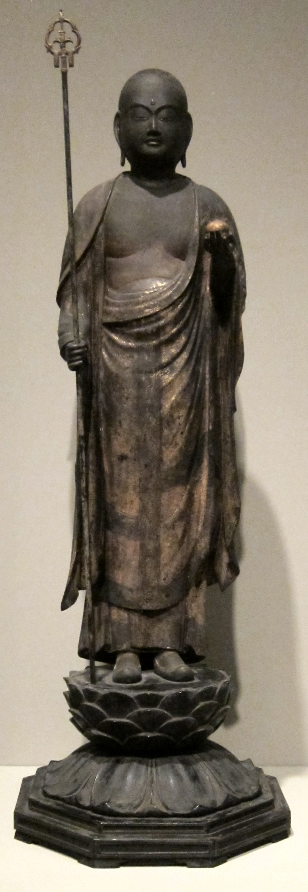 Jizo, late Heian-early Kamakura period, 12th-13th century, wood, lacquer and gold, HAA