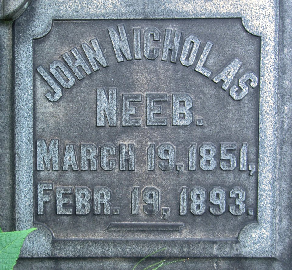 John Nicholas Neeb Monument, Voegtly Cemetery, 2015-08-09. 02