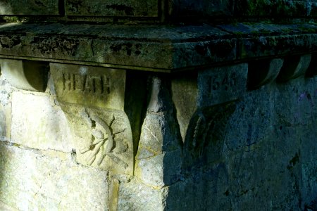 John Eliot Memorial detail (Heath, 1646) - Nonantum, Newton, MA - DSC07179