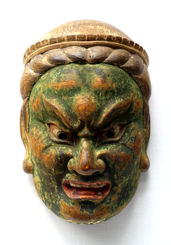 Jikokuten gydo mask, formerly passed down at Niutsuhime Jinja, Wakayama, Japan, Kamakura period, 1300s AD, wood with polychromy - Tokyo National Museum - Tokyo National Museum - Tokyo, Japan - DSC09062