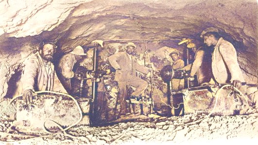 Jungfraubahn, Bohrarbeiten. German coal miners, ca. 1900