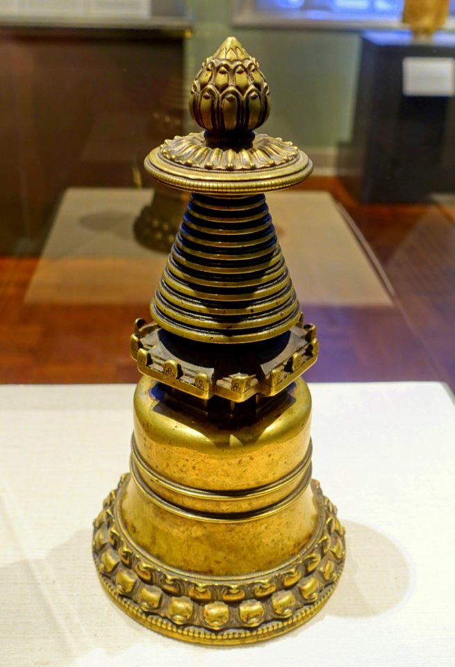 Kadampa votive stupa, Tibet, 1100s AD, bronze - Portland Art Museum - Portland, Oregon - DSC08500