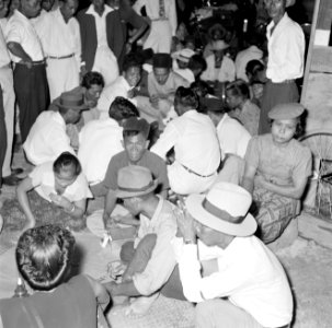 Kaartspel op een Javaans feest in Paramaribo, Bestanddeelnr 252-2600