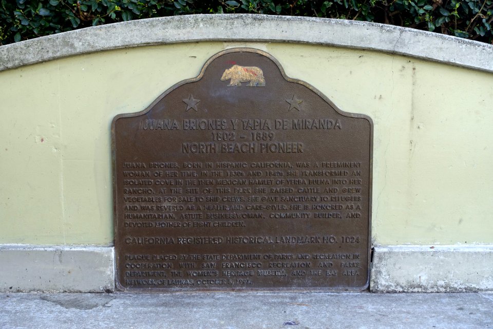 Juana Briones y Tapia de Miranda plaque, California Registered Historical Landmark No. 1024, Washington Square - San Francisco, CA - DSC02630