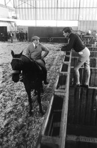 Jumping Amsterdam Anton Ebben op zijn paard Kairouan, maakt praatje met Ierse ru, Bestanddeelnr 921-8147