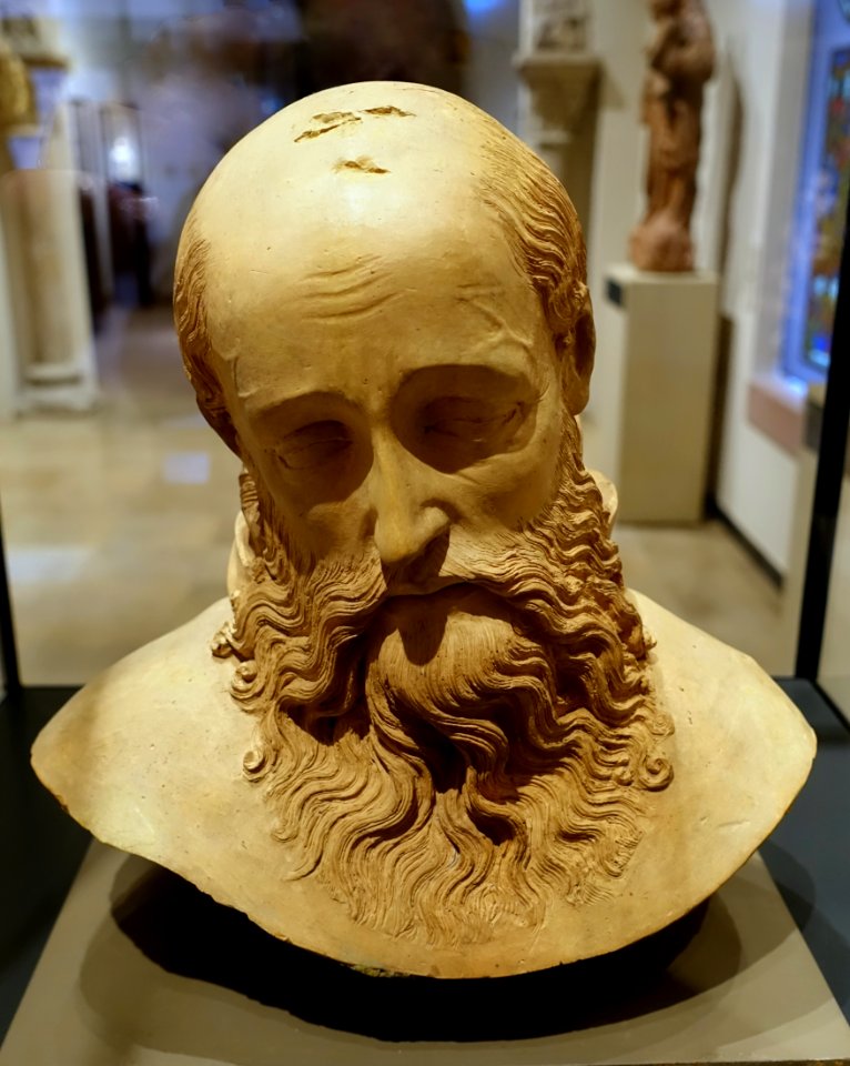 Joseph of Arimathea, by the Master of the Lorch Calvary, Middle Rhine, c. 1430, ceramic - Hessisches Landesmuseum Darmstadt - Darmstadt, Germany - DSC00146