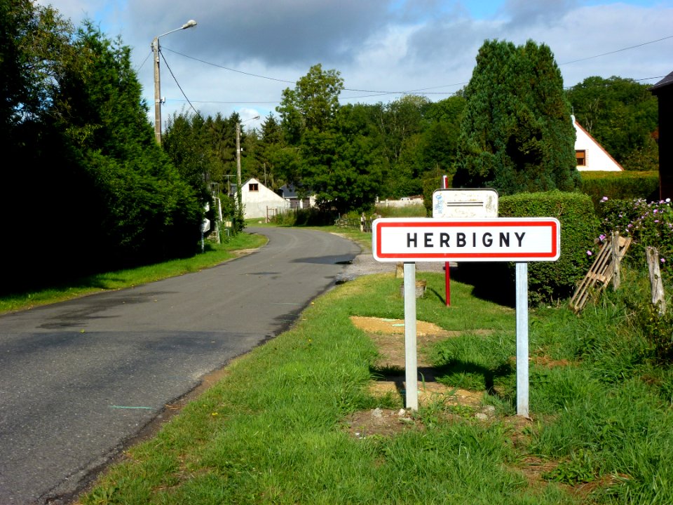 Justine-Herbigny (Ardennes) city limit sign Herbigny