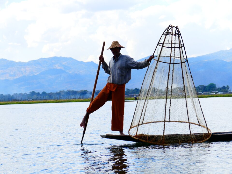 Bamboo basket fishing fish