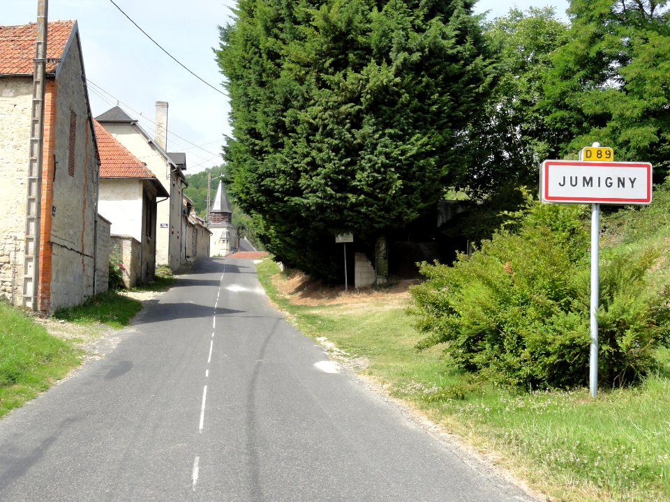Jumigny (Aisne) city limit sign