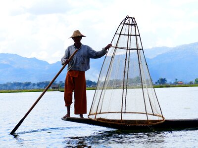 Bamboo basket fishing fish photo